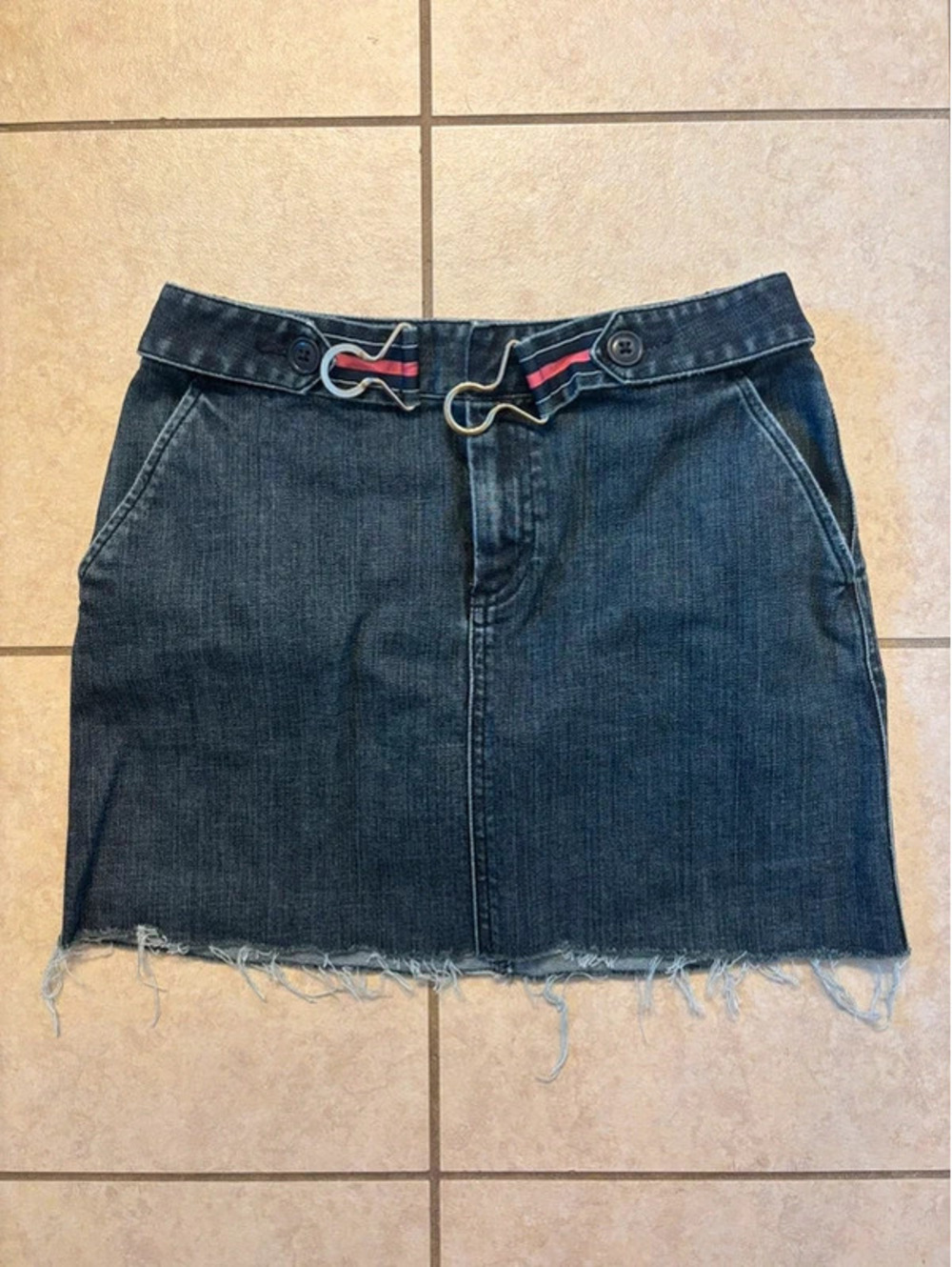 Vintage Y2K Talbots Petite Denim Skirt Frayed Hem Stretch Size 6